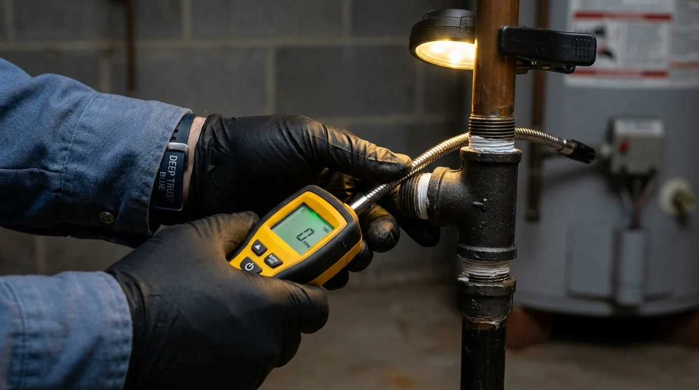 Gas leak detection with electronic sniffer by Johns Plumbing LLC in Schofield