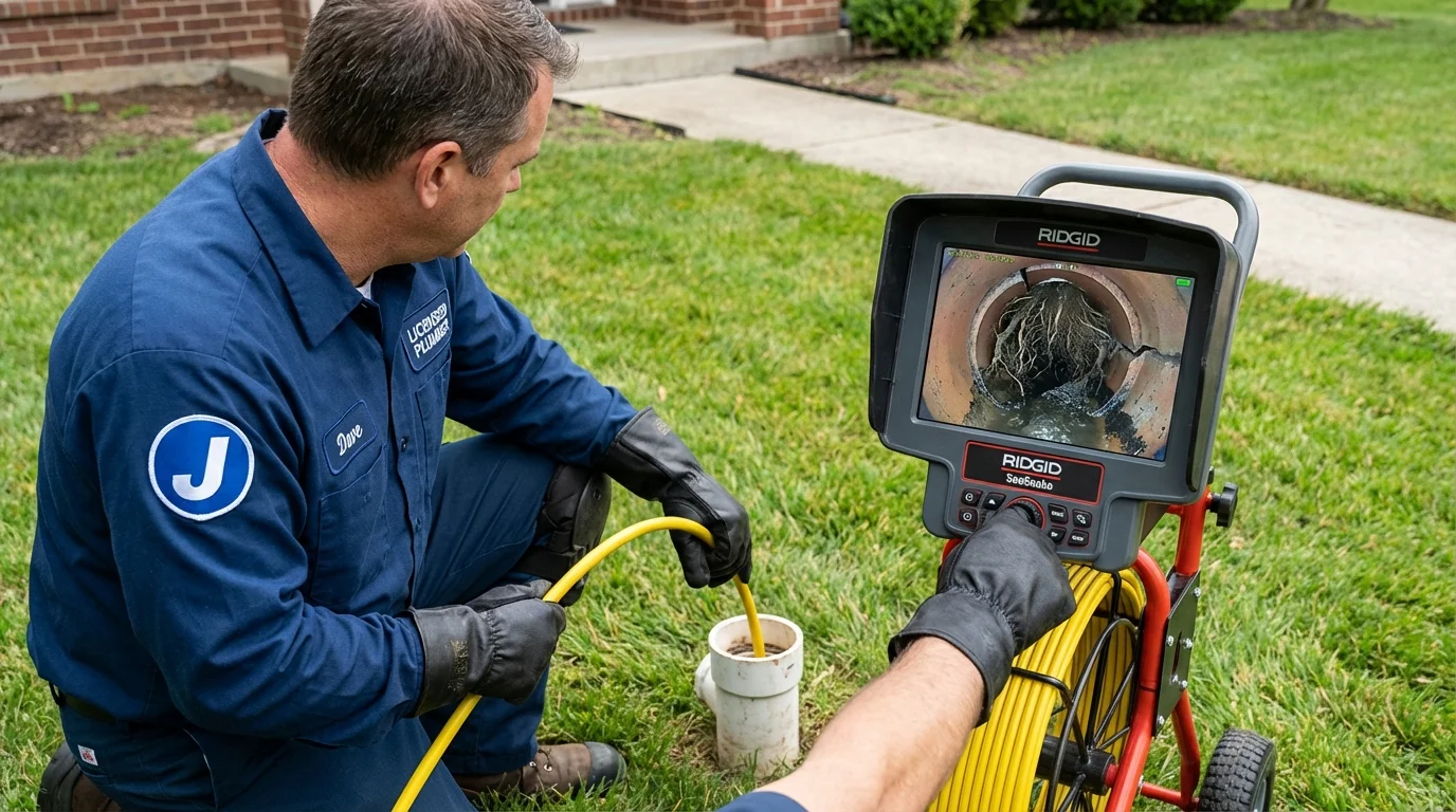 Sewer camera inspection being performed by Johns Plumbing LLC in Schofield