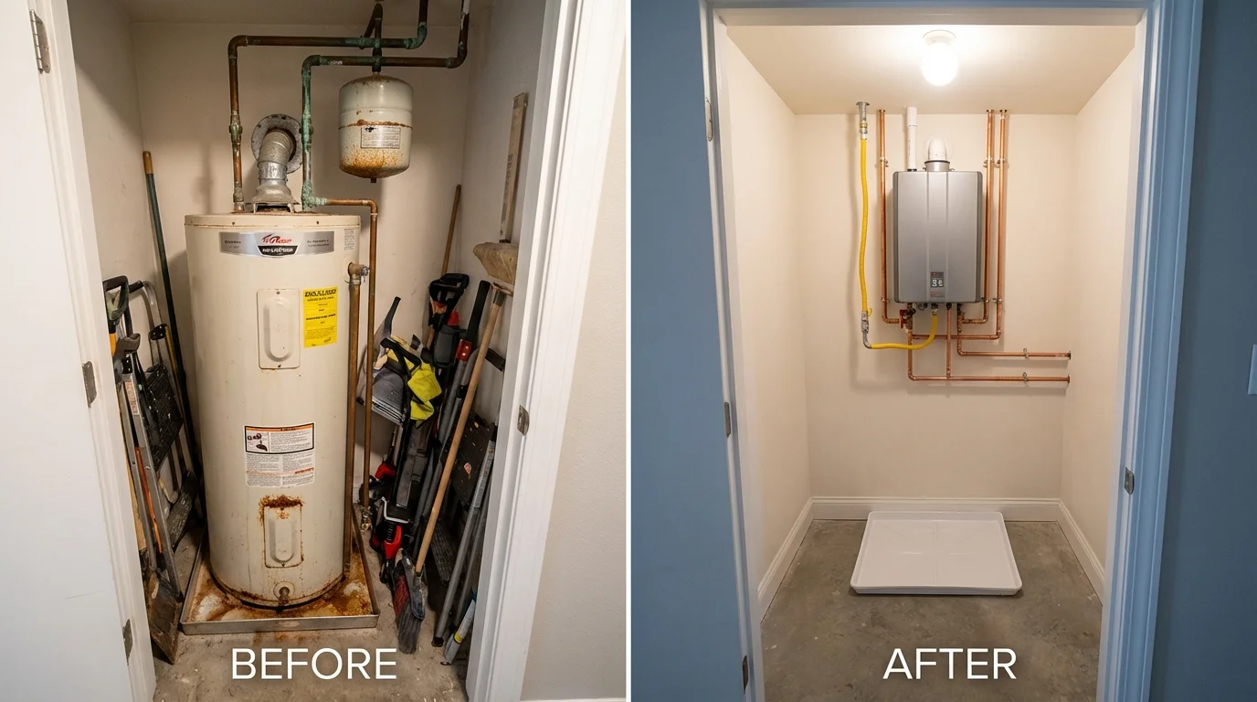 Tank water heater versus wall-mounted tankless unit comparison for Schofield, WI homeowners
