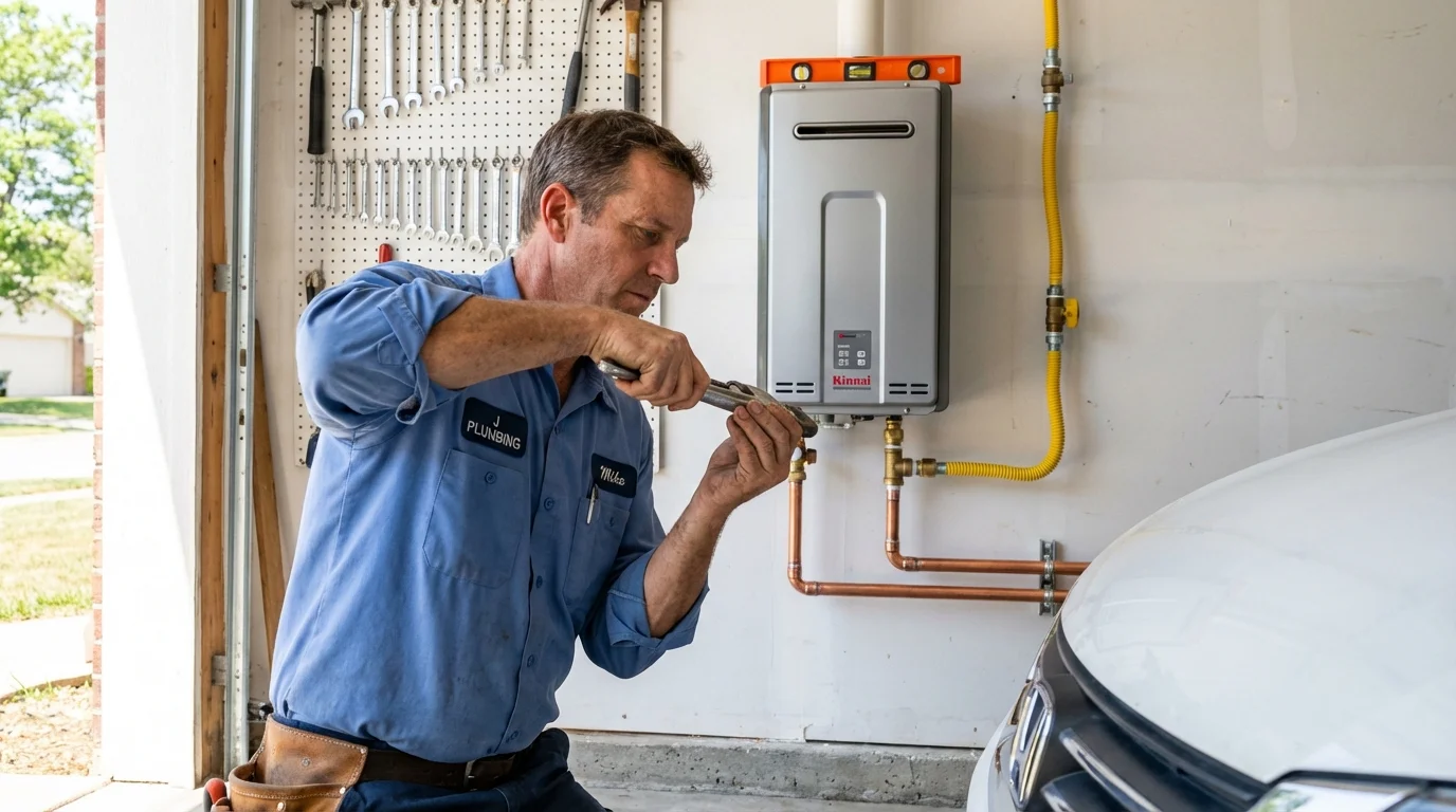 Tankless water heater installation by a Johns Plumbing LLC plumber in Schofield