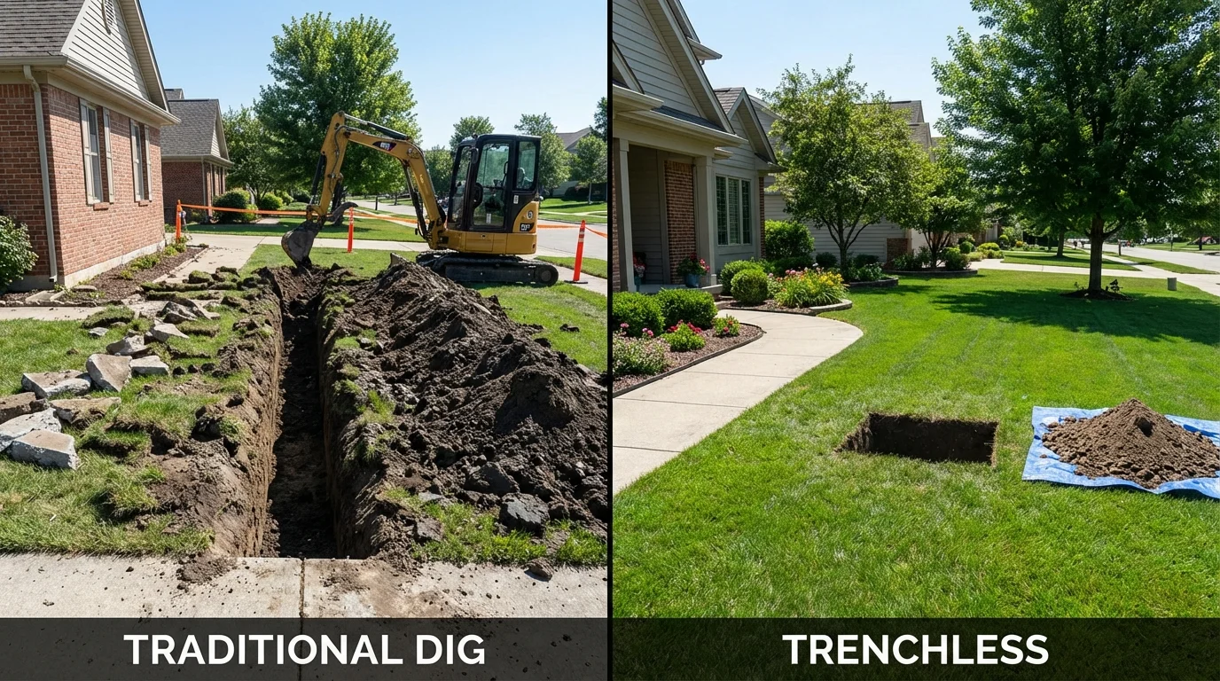 Trenchless sewer repair with minimal yard damage versus traditional excavation in Schofield, WI